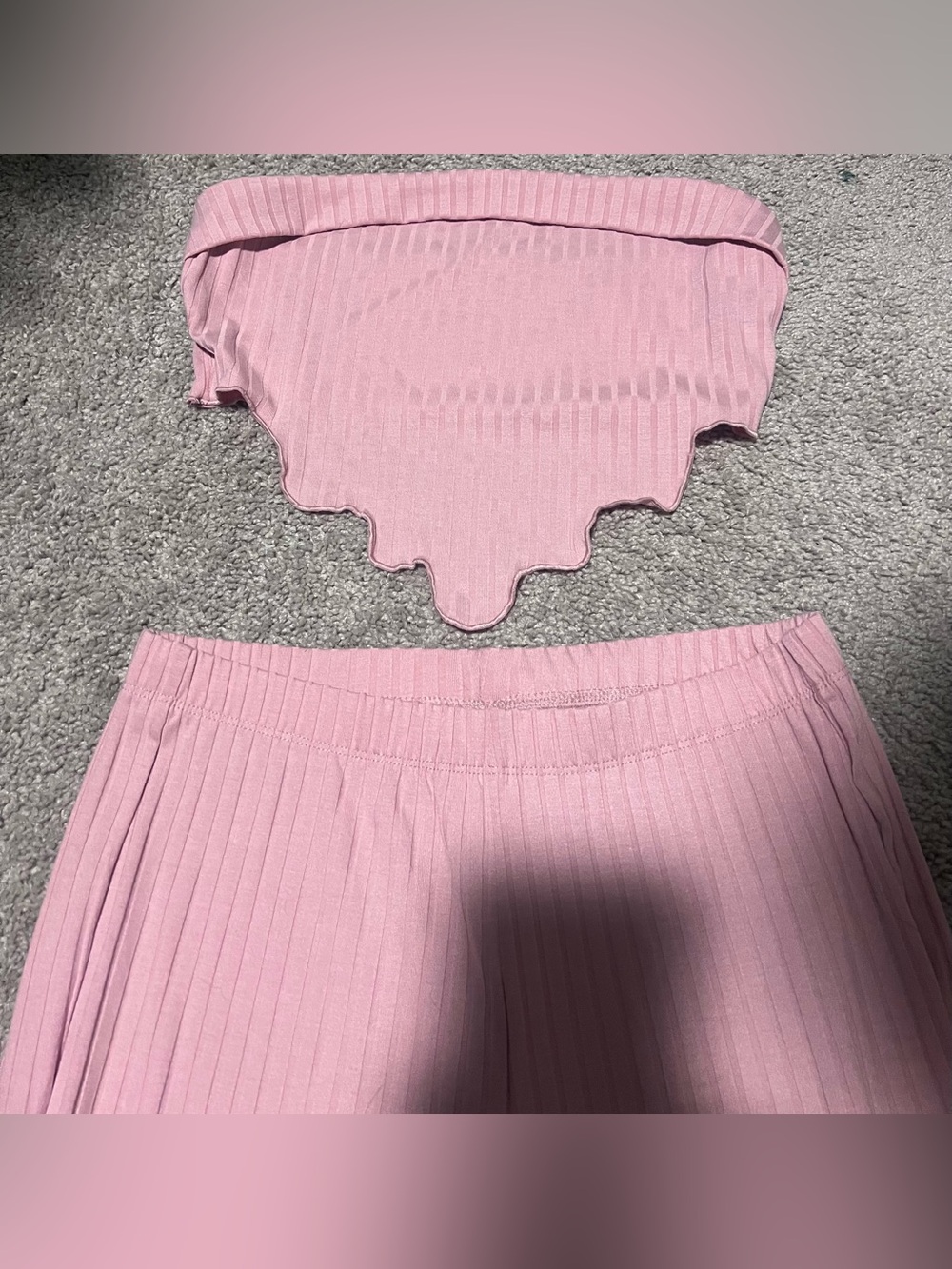 Ribbed Pink Boot-Cut Jumpsuit with Scallop Hem